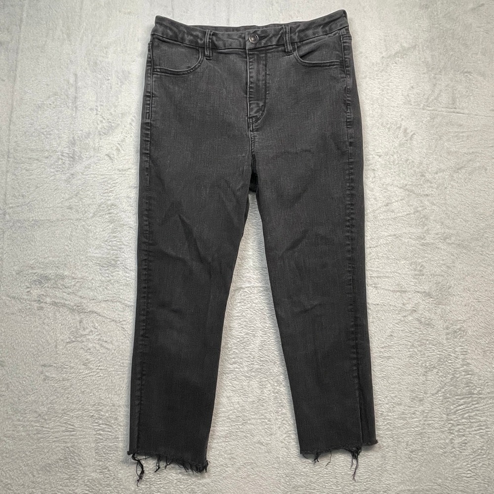 American Eagle Curvy Hi-Rise Jegging Womens 12 Long Black Raw Hem Stretch Denim